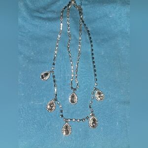 Silver Teardrop Crystal Layered Necklace